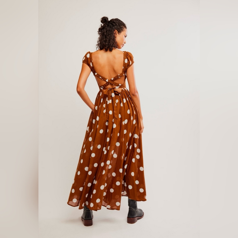 Free People Polka Dot Maxi Dress Open Back Cottagecore Boho | S NWT
